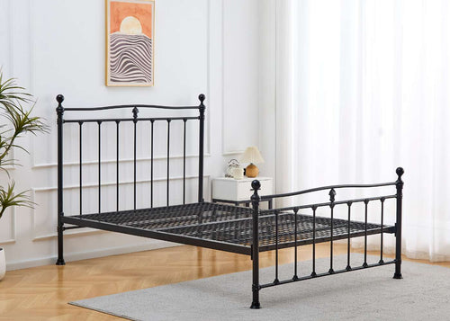 Tunstall Metal Bed with Classic-Detailed Vertical Bars and Strong Mesh Base, in Black