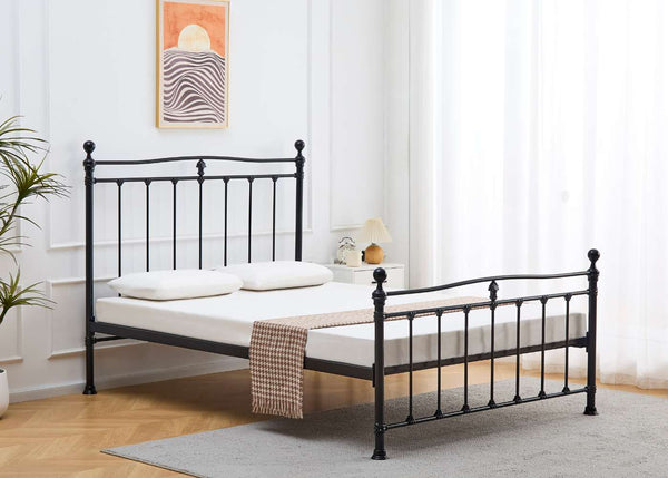Tunstall Metal Bed Frame with Mattress in Black, Double Size