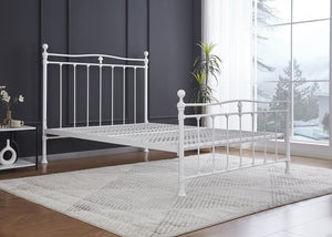 Tunstall Metal Bed with Classic-Detailed Vertical Bars and Strong Mesh Base, in White