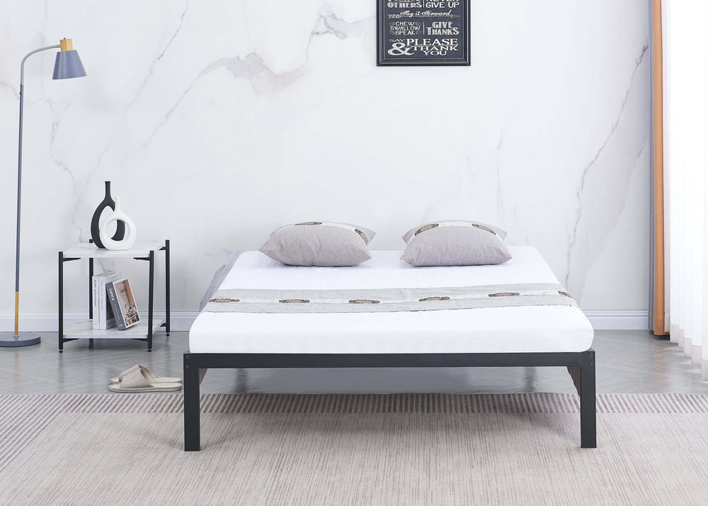 Space-Saving Metal Platform Bed with Reinforced Mesh Base in Black, Double Size