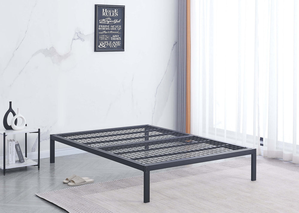 Space-Saving Metal Platform Bed with Reinforced Mesh Base in Black, Double Size