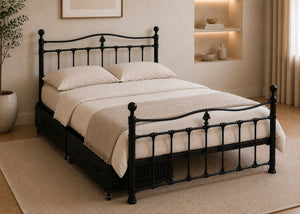 Tunley Metal Bed Frame in Black, with 2 Metal Storage Drawers