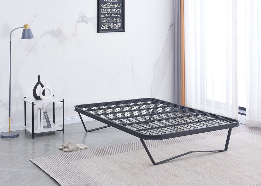 Sturdy Metal Platform Bed with Reinforced Mesh Base in Black, Small Double Size