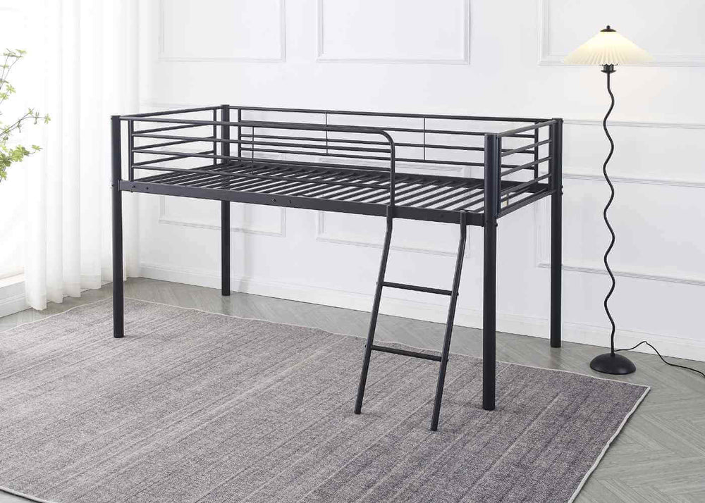 Harpley Space-Saving Metal Mid Sleeper in Black, with Storage or Play Space Underneath