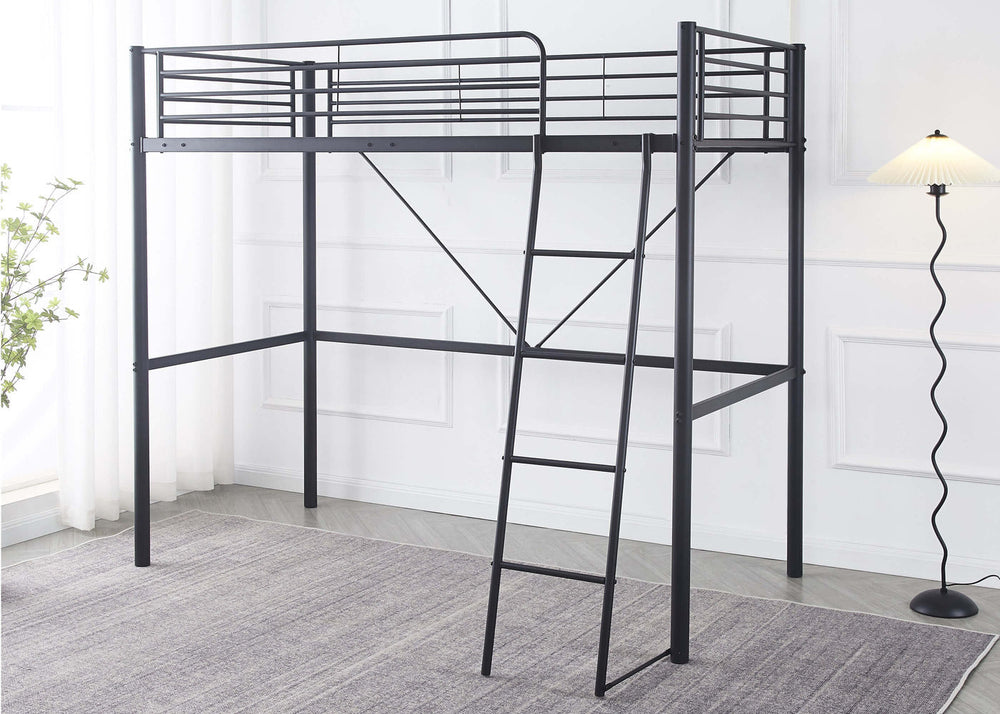 Space-Saving Metal High Sleeper with Reinforced Mesh Base in Black, Suitable for up to 20 Stone